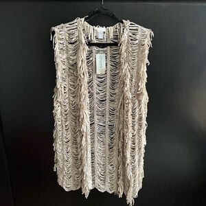 Chico's Cream Fringe Cardigan